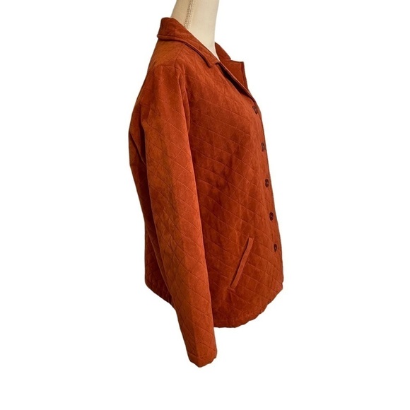 Lemon Grass Rust Orange Quilted Long Sleeve Barn Jacket Button Front. Large Tall - Picture 2 of 12